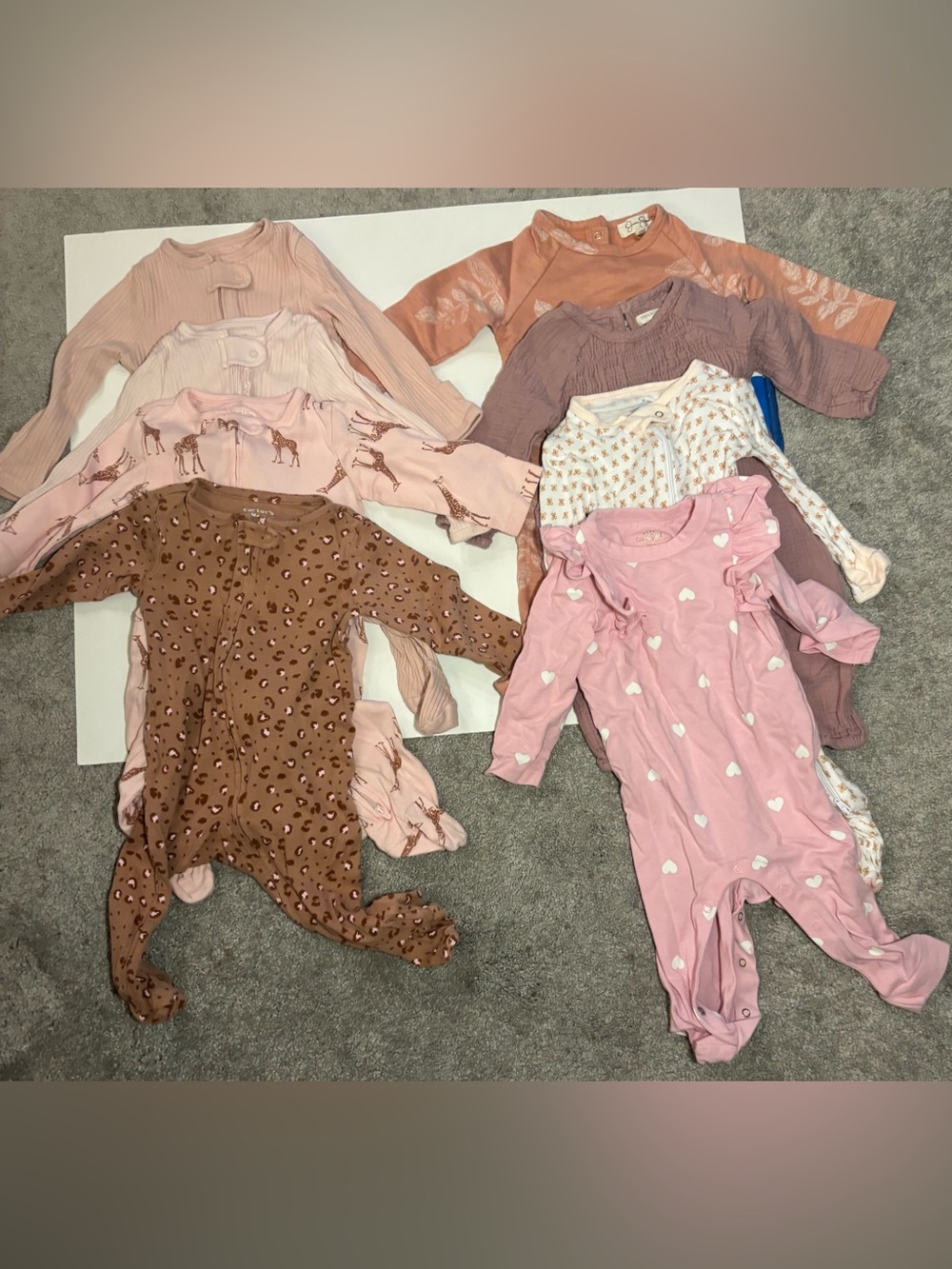 8 piece lot Baby One-Piece Footies & Bodysuits animal print Pink, Brown